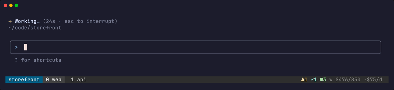 The tagents tally in the tmux status bar